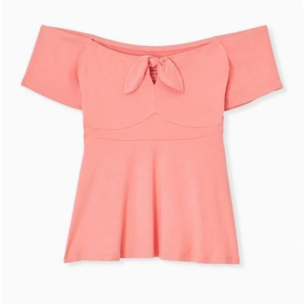 Babydoll Super Soft Tie-Front  Off-Shoulder Top Wild Orange Size 2
